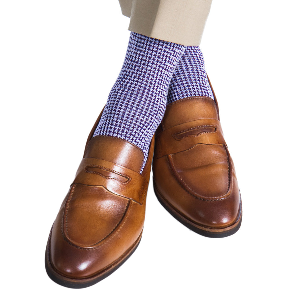 USA-Made-Purple-Lavendar-Houndstooth-Cotton-Sock