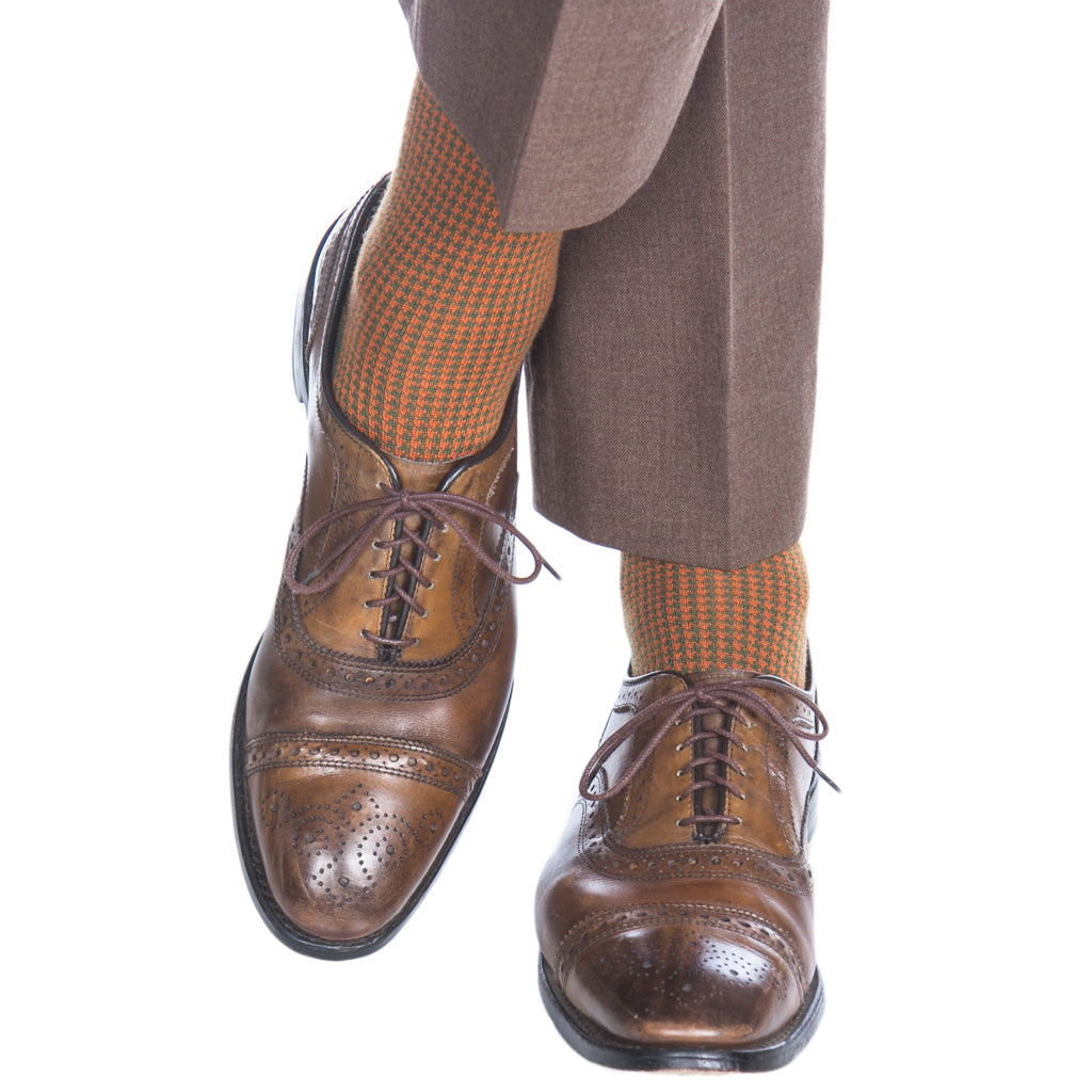 USA-Made-Pine-Green-Burnt-Orange-Houndstooth-Wool-Sock