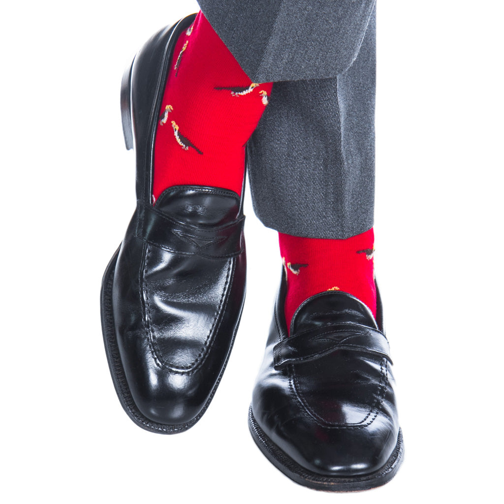 Red-Sock-With-Quails-Wool-Sock