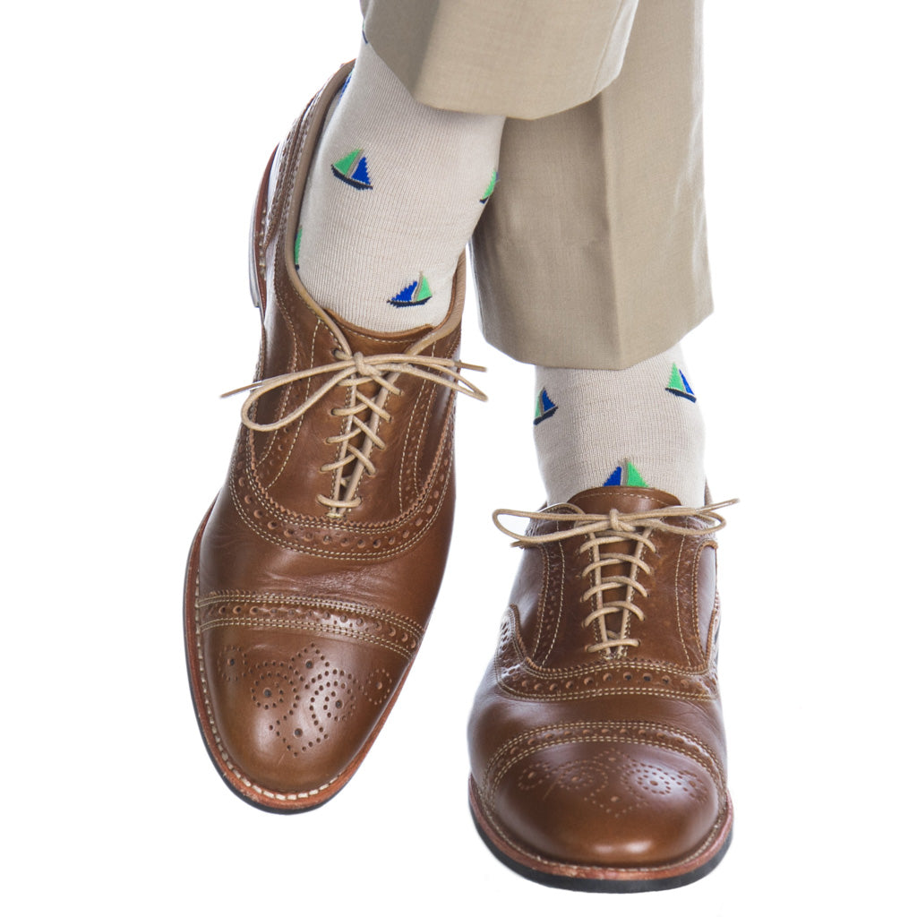 Tan-Blue-Green-Sailboat-Cotton-Sock