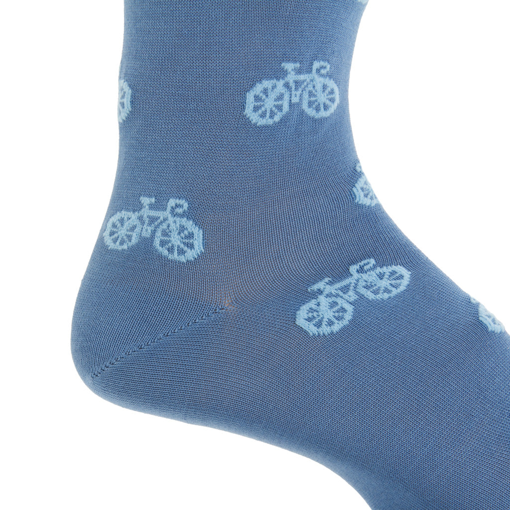 Azure with Sky Blue Bike Cotton Over-the-Calf Sock