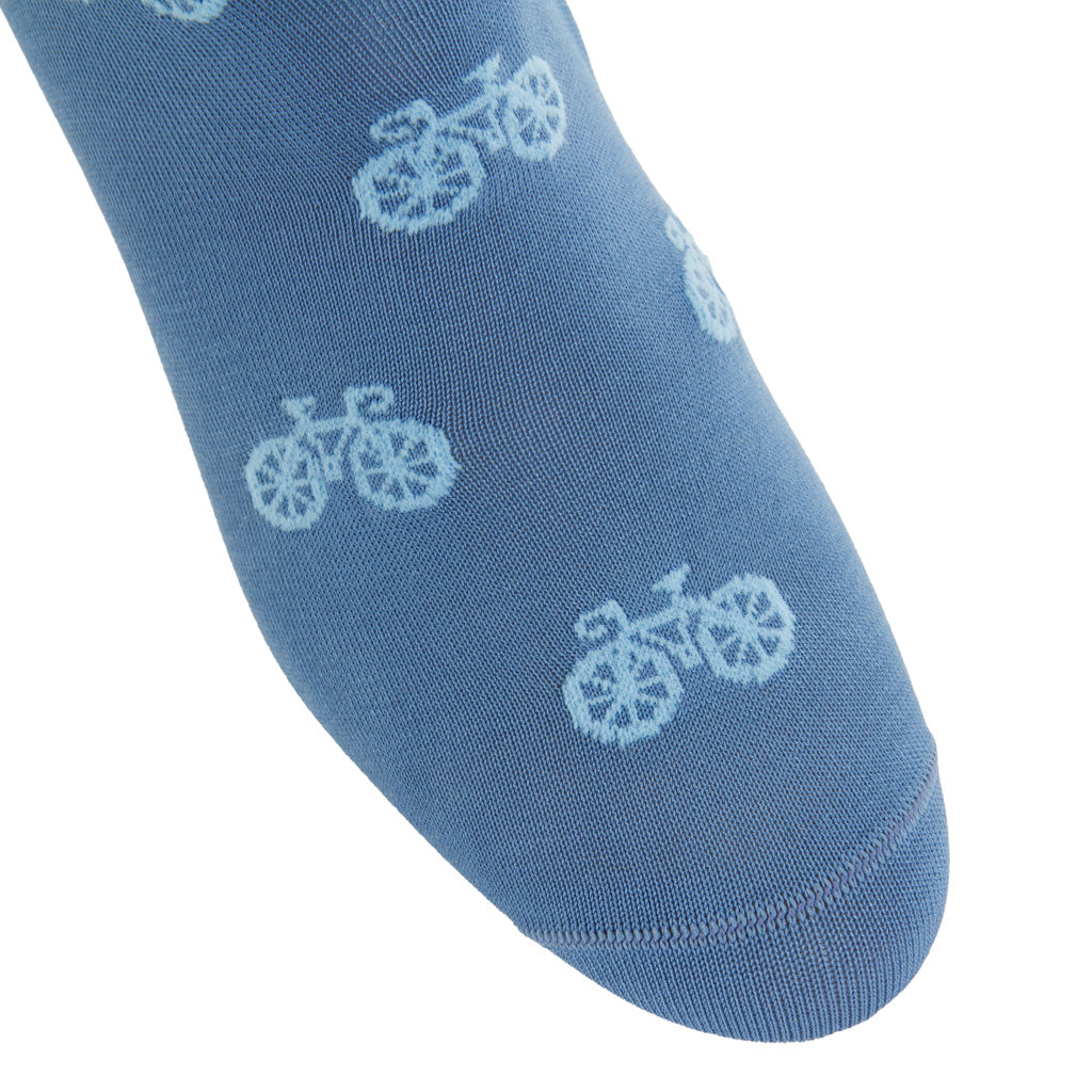 Azure with Sky Blue Bike Cotton Over-the-Calf Sock