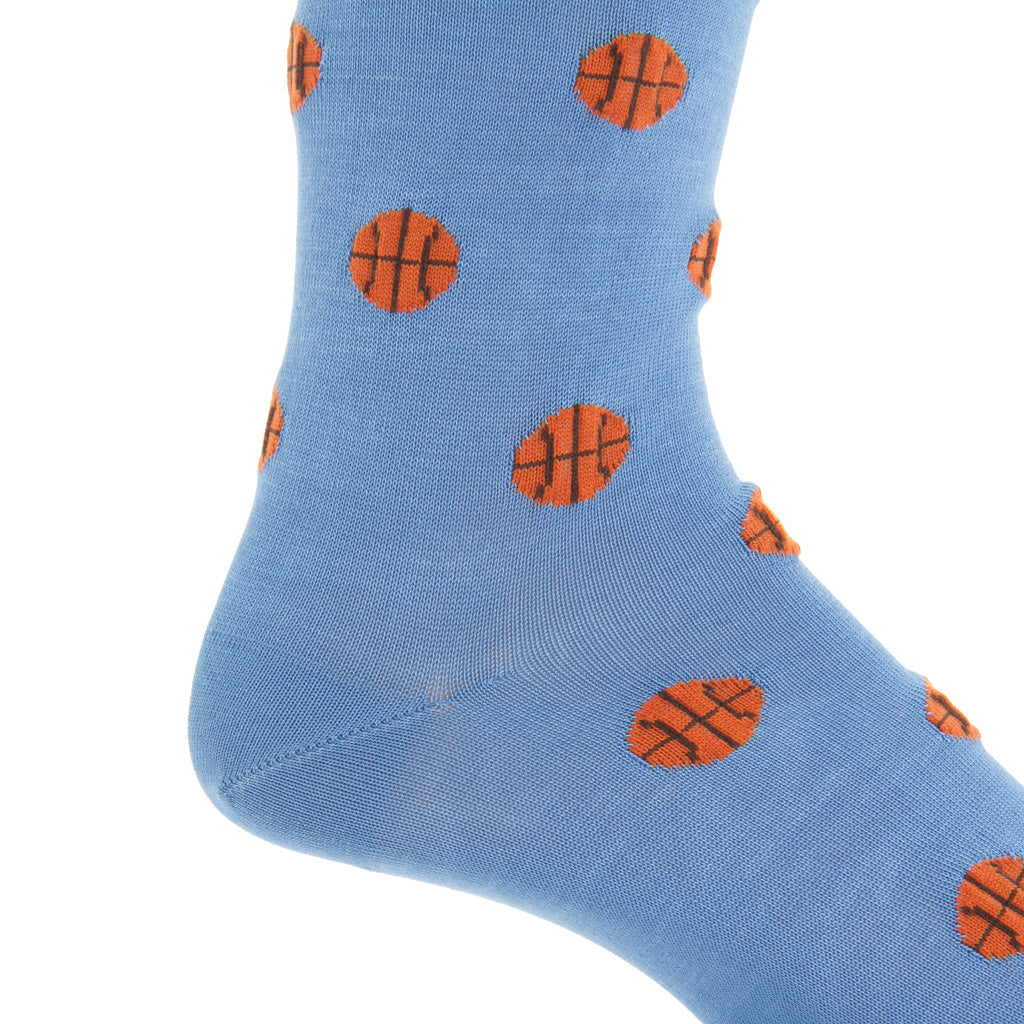 Azure with Burnt Orange Basketball Cotton Over-the-Calf Sock