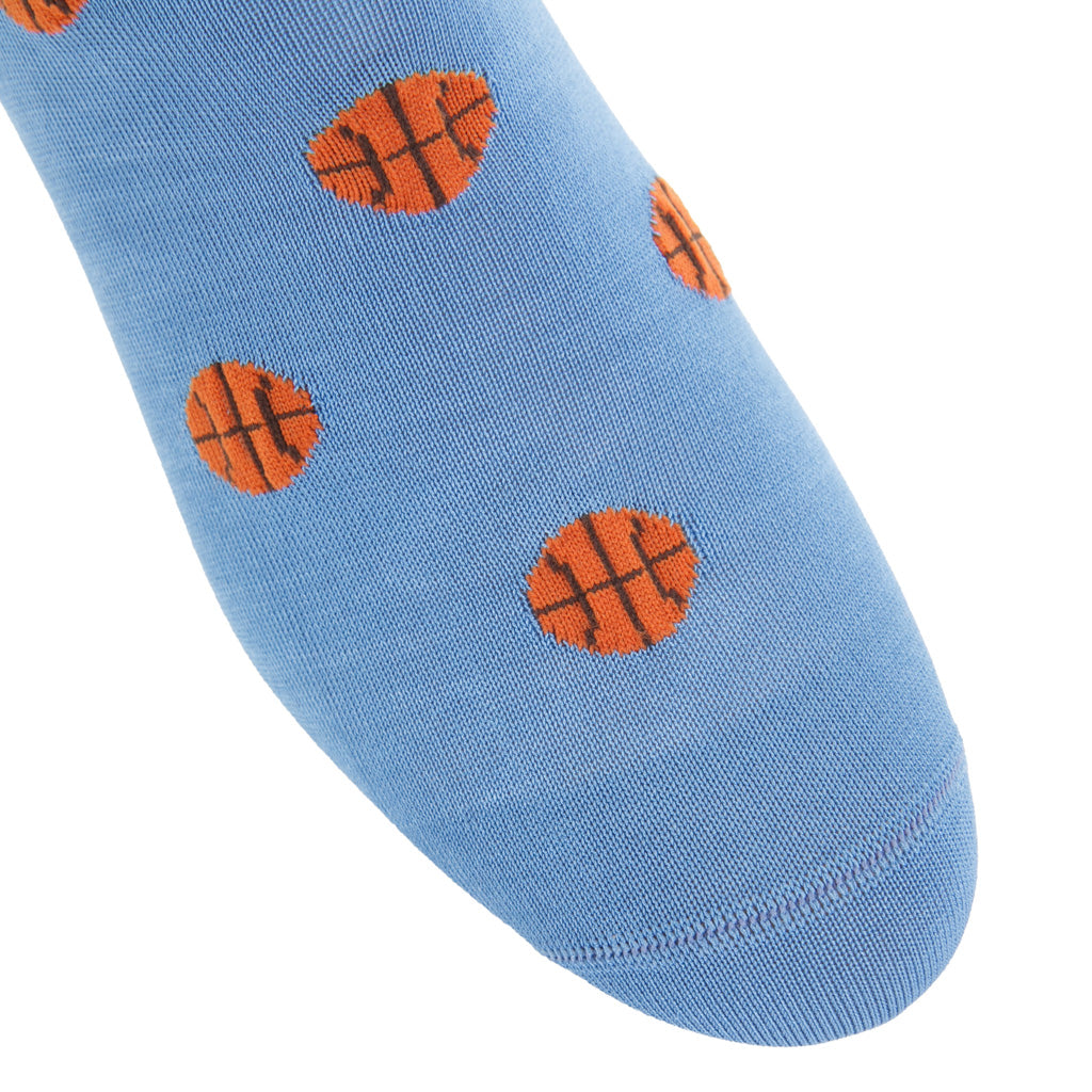 Azure with Burnt Orange Basketball Cotton Over-the-Calf Sock