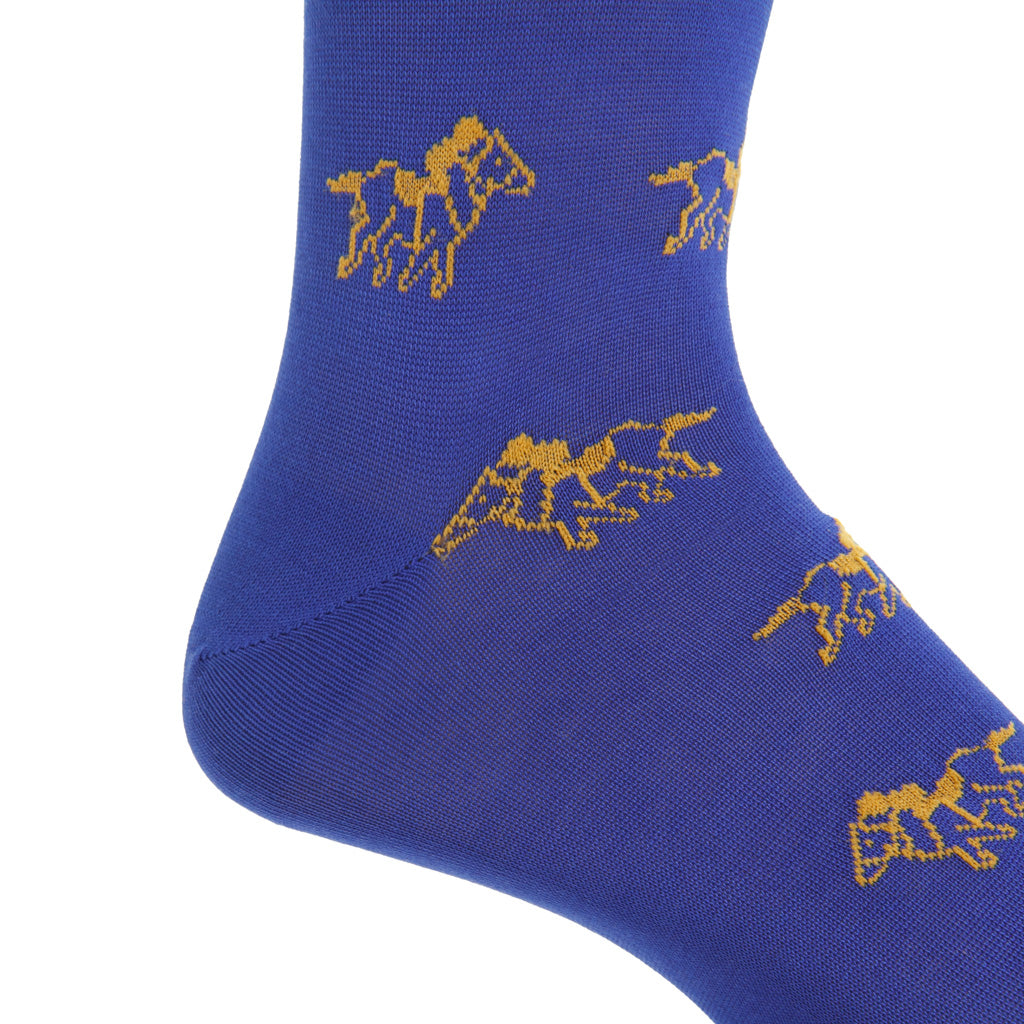 Clematis with Gold Jockey and Horse Outline Cotton Mid-Calf Sock