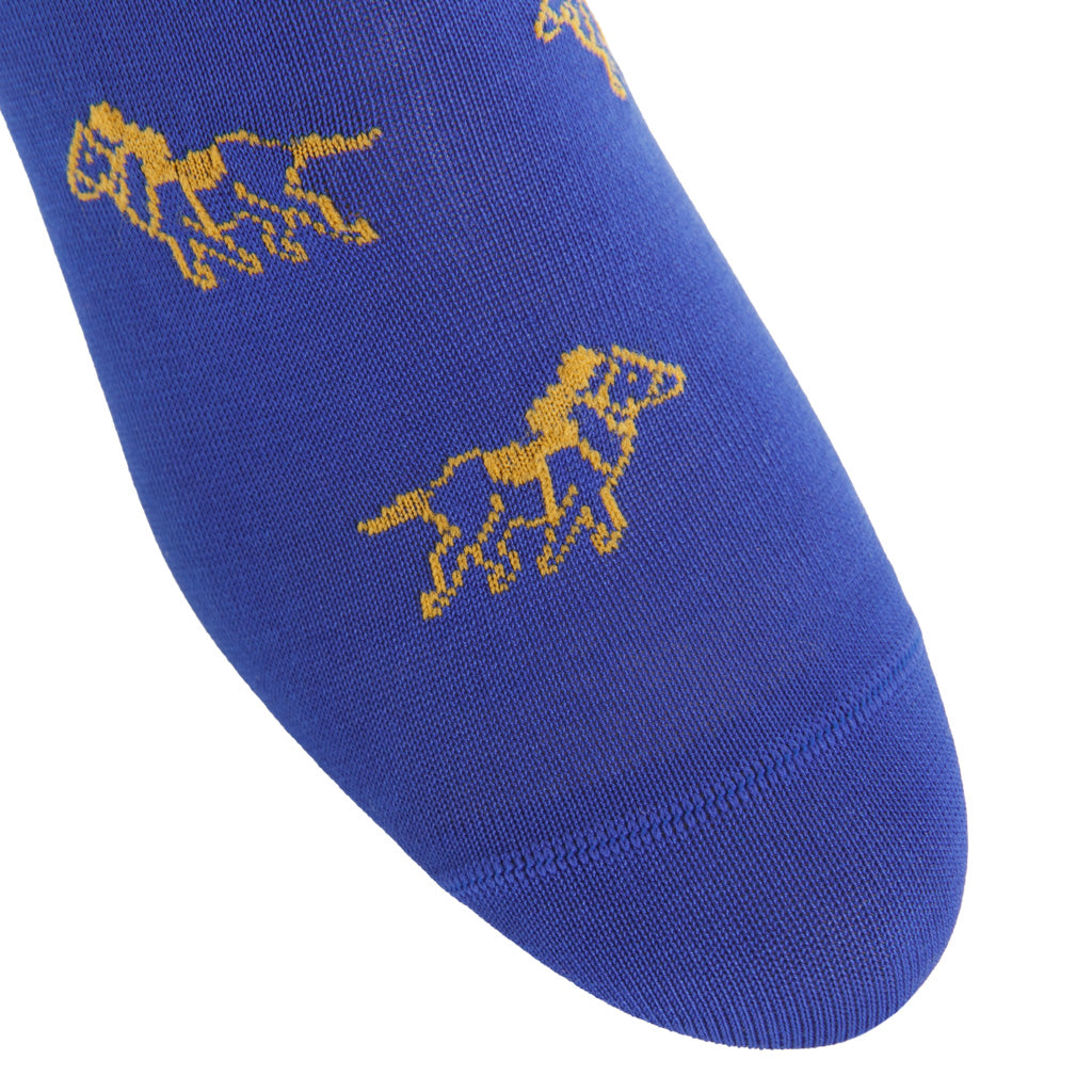 Clematis with Gold Jockey and Horse Outline Cotton Mid-Calf Sock