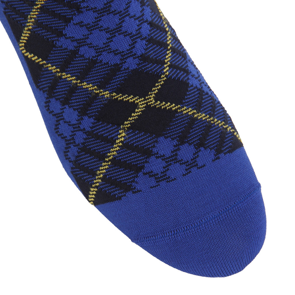 Clematis Blue with Navy and Yolk Tartan Cotton Over-the-Calf Sock