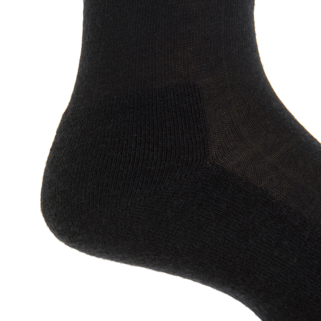 Black Solid Wide Ribbed  Fine Merino Wool  Crew Boot Sock