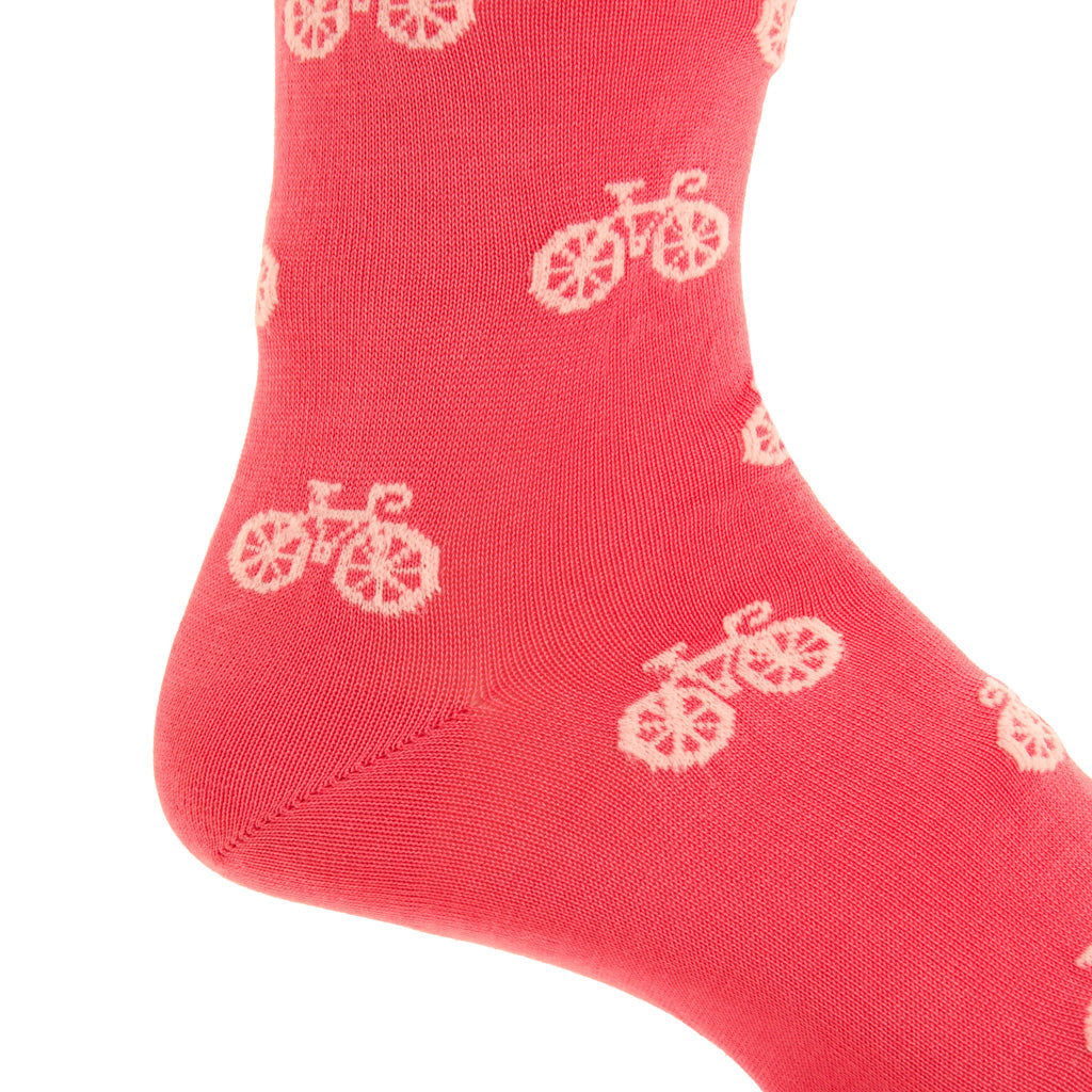Terracotta with Cream Bike Cotton Mid-Calf Sock