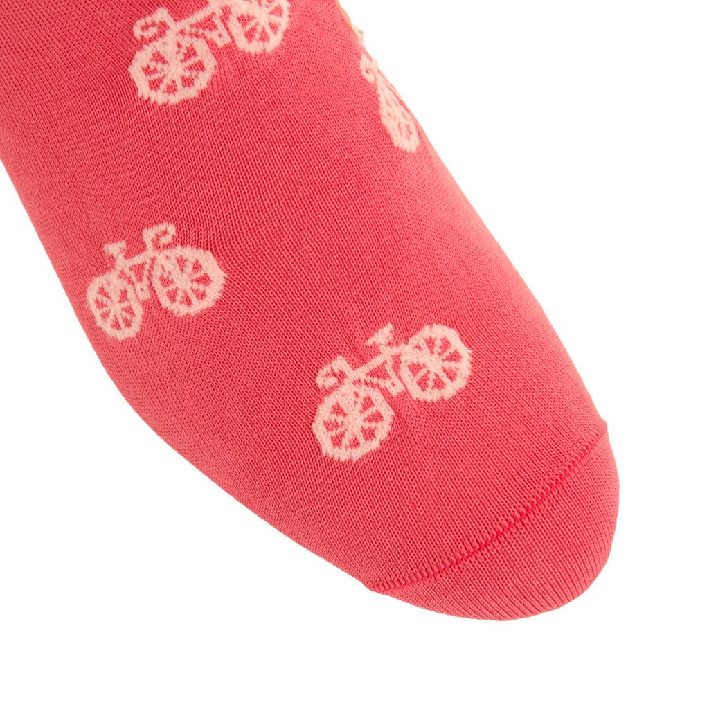 Terracotta with Cream Bike Cotton Mid-Calf Sock