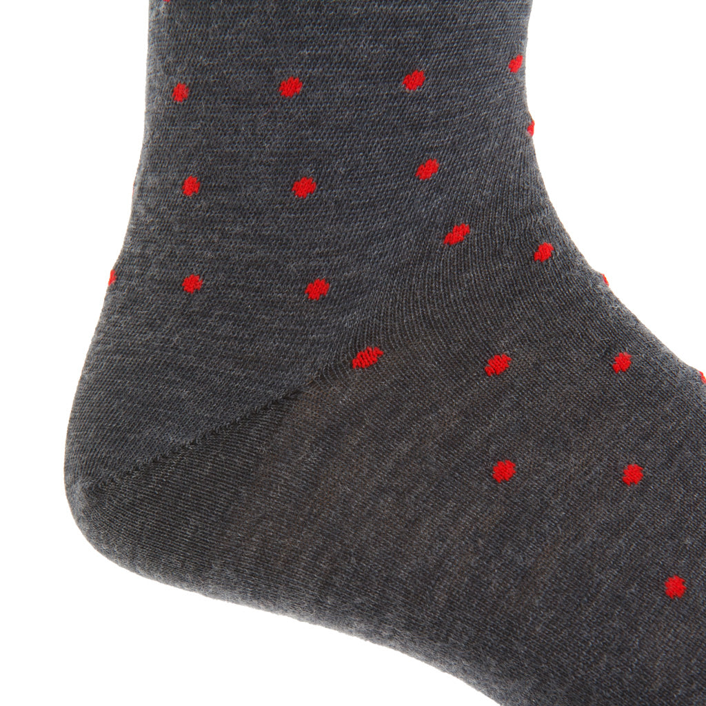 Charcoal with Red Dot Fine Merino Wool Mid-Calf Sock