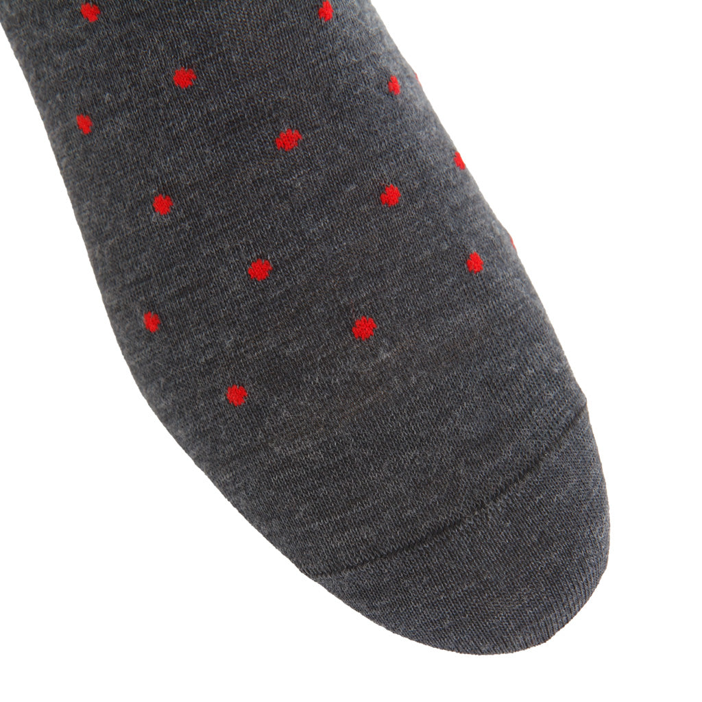 Charcoal with Red Dot Fine Merino Wool Mid-Calf Sock