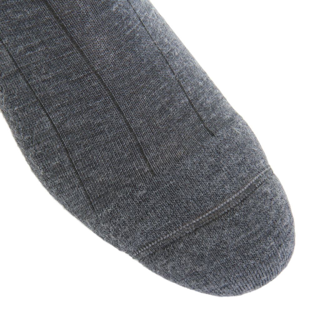 Charcoal Solid Wide Ribbed | Fine Merino Wool | Crew Sock
