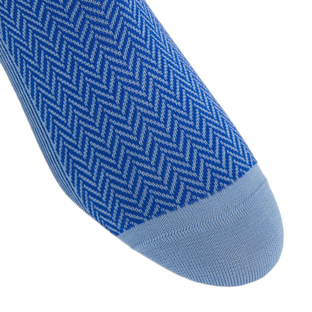 Azure-Blue-Clematis-Blue-Herringbone-Cotton-Sock