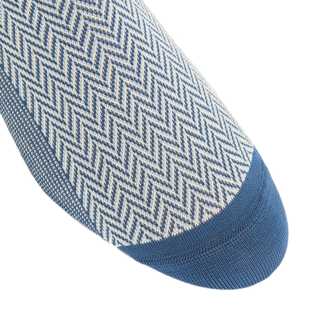 Indigo Blue and Cream Herringbone Cotton Mid-Calf Sock