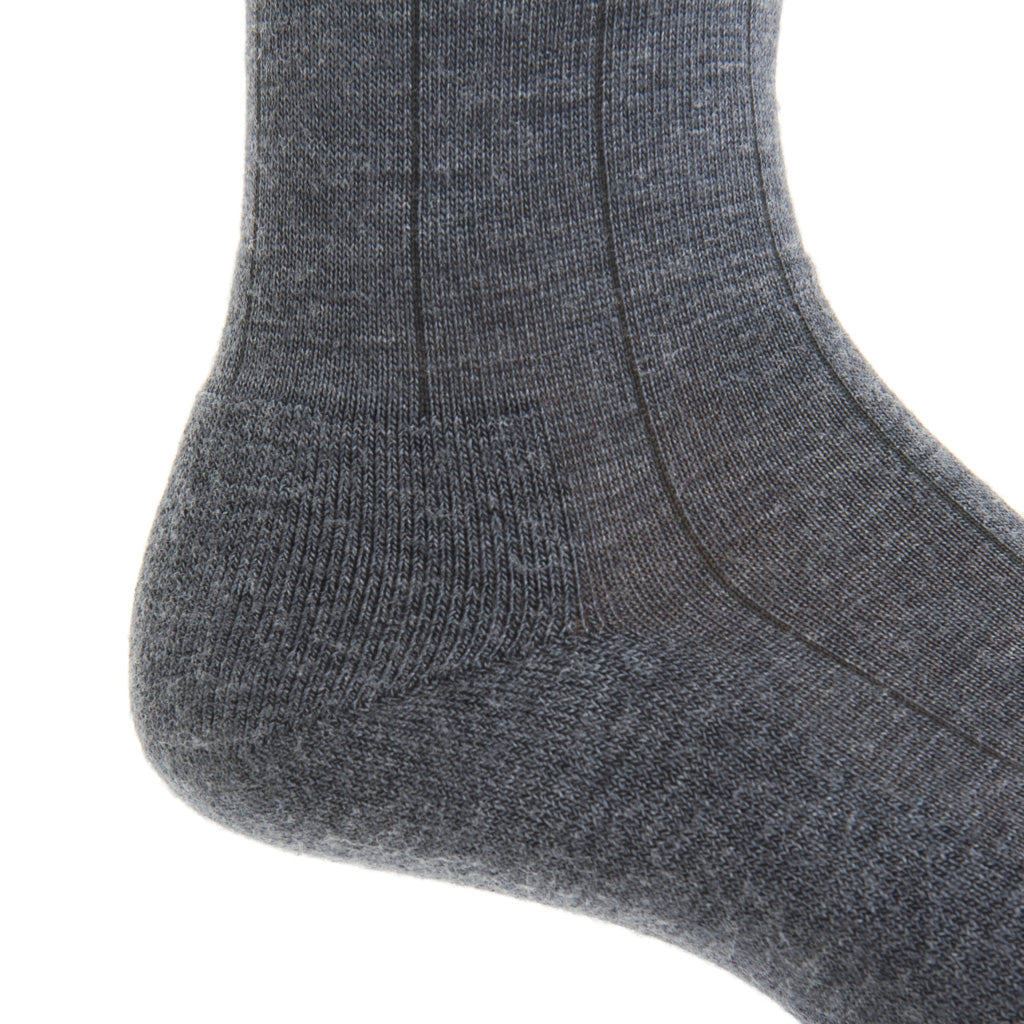 Charcoal Solid Wide Ribbed | Fine Merino Wool | Crew Sock