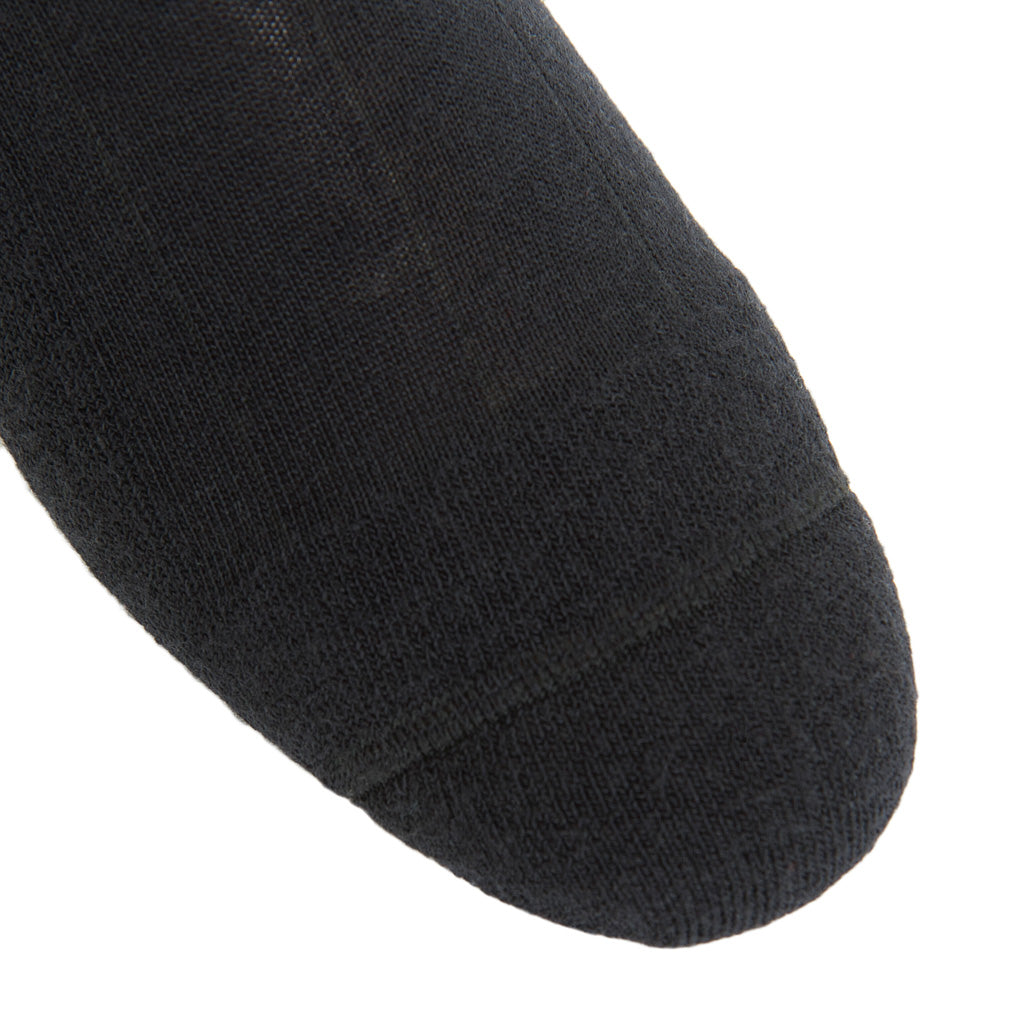 Black Solid Wide Ribbed  Fine Merino Wool  Crew Boot Sock
