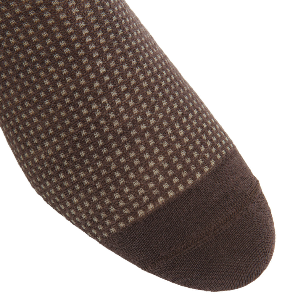 Coffee Brown and Taupe Grenadine Fine Merino Wool Over-the-Calf Sock