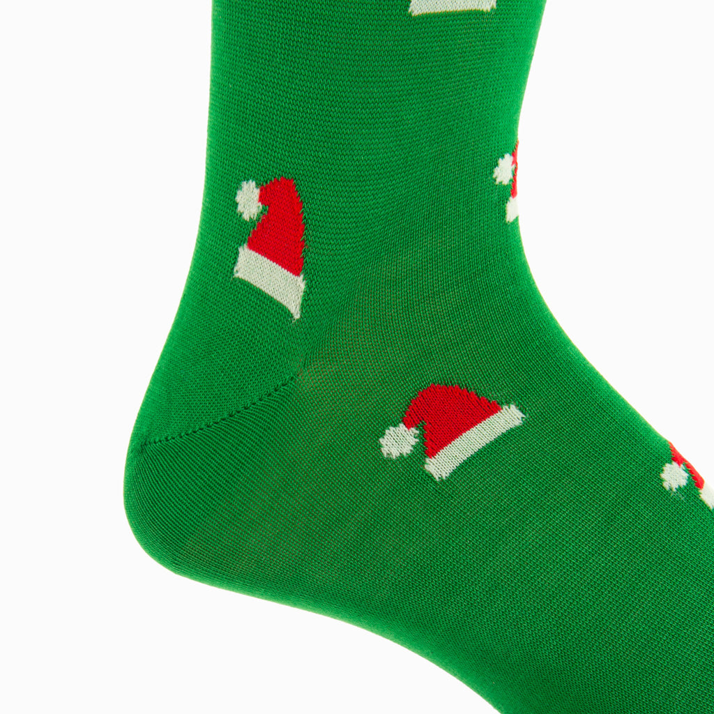 Kelly Green with Santa Hats Cotton Over-the-Calf Sock