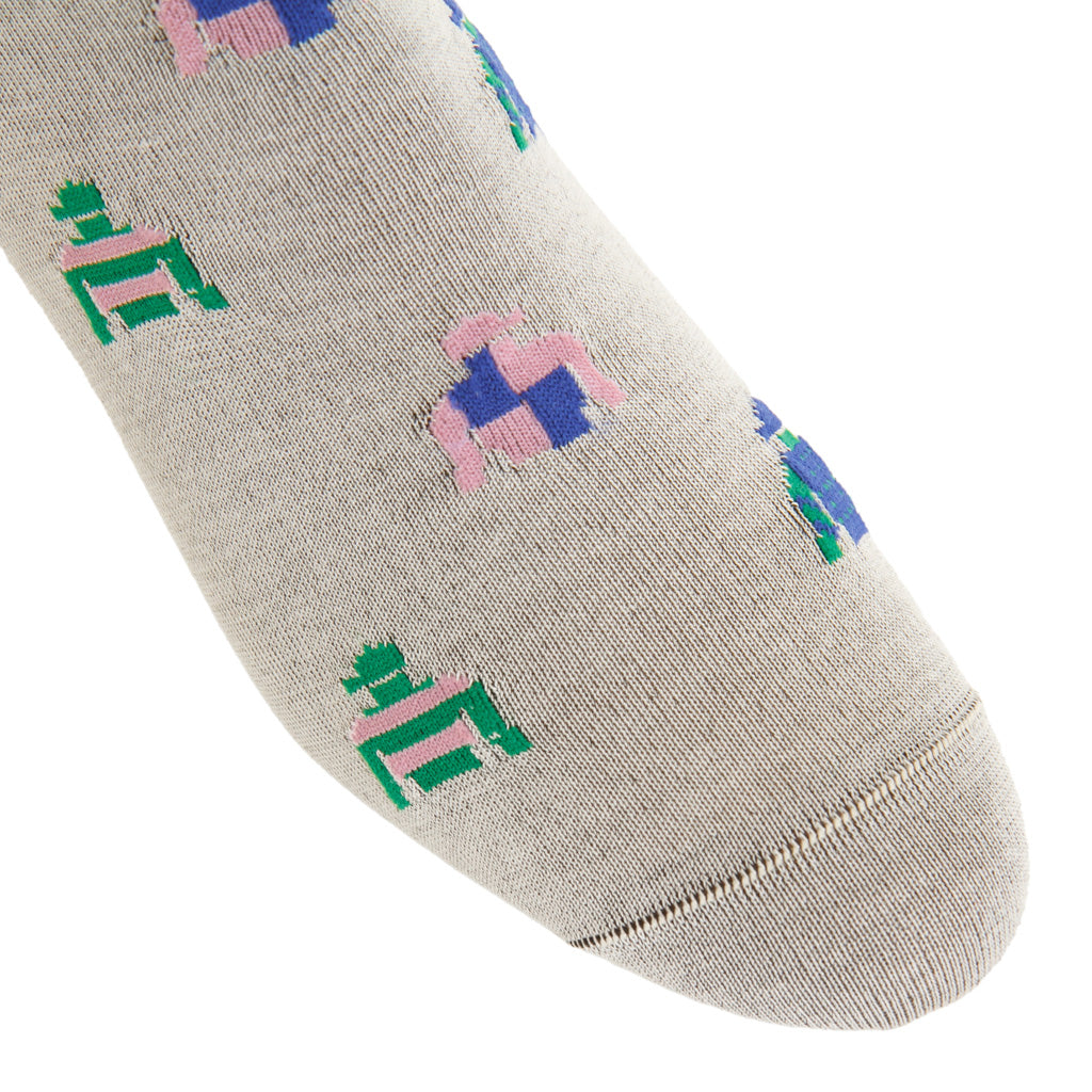 Mélange Gray with Clematis, Green, &amp; Pink Jockey Silks Cotton Mid-Calf Sock