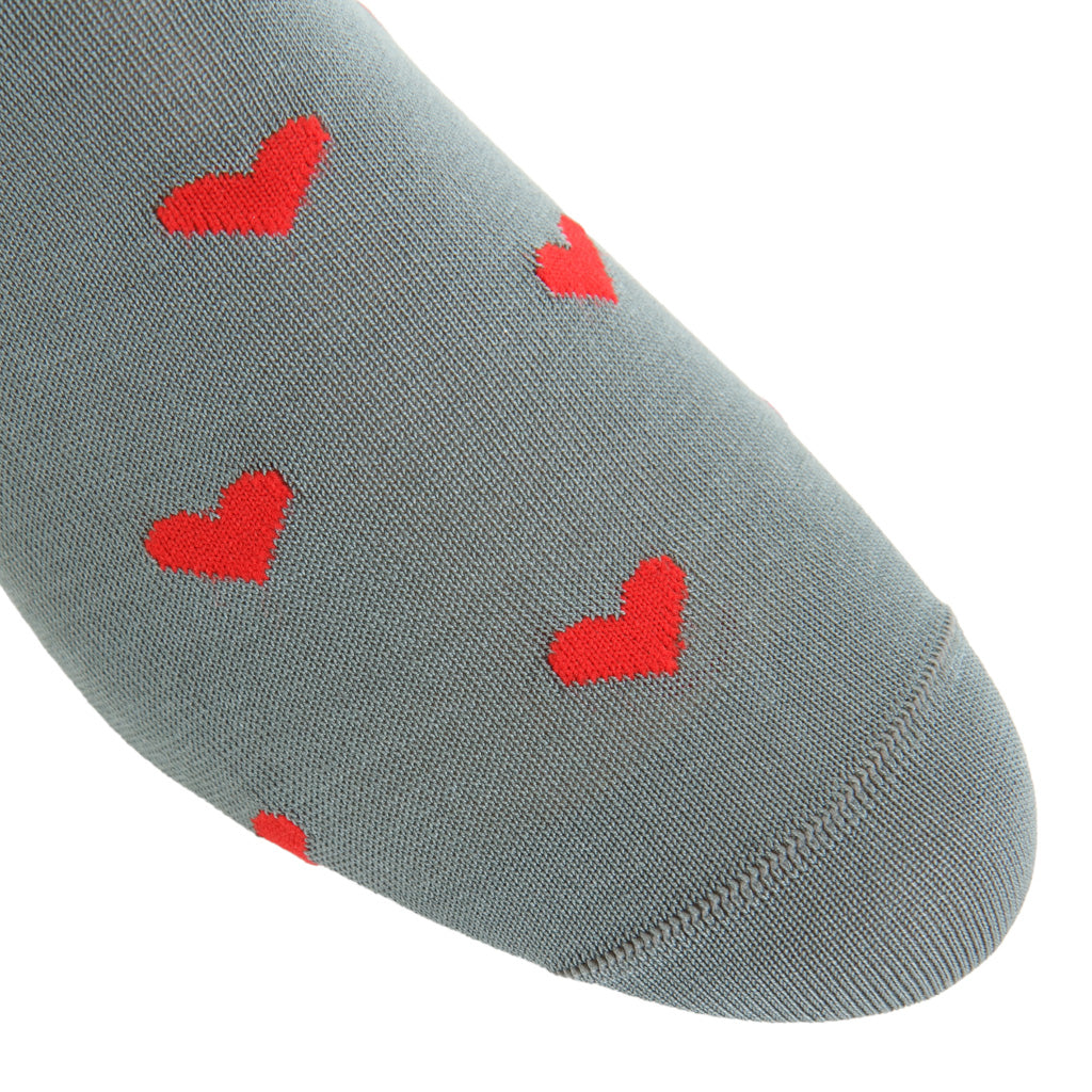 Steel Gray with Red Hearts Cotton Mid-Calf Sock