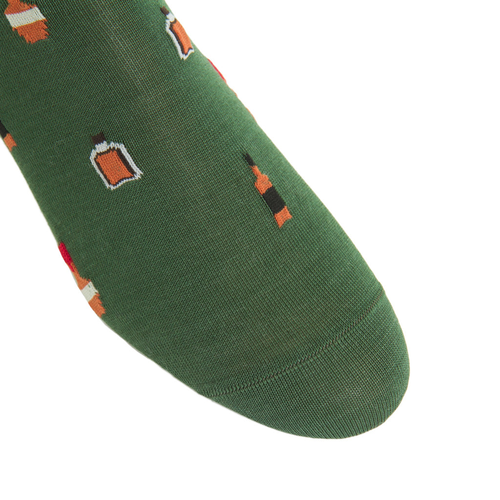 Pine Sage with Bourbon Bottles Cotton Over-the-Calf Sock