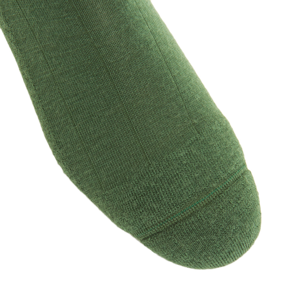 Pine Green Solid Wide Ribbed  Fine Merino Wool  Crew Boot Sock