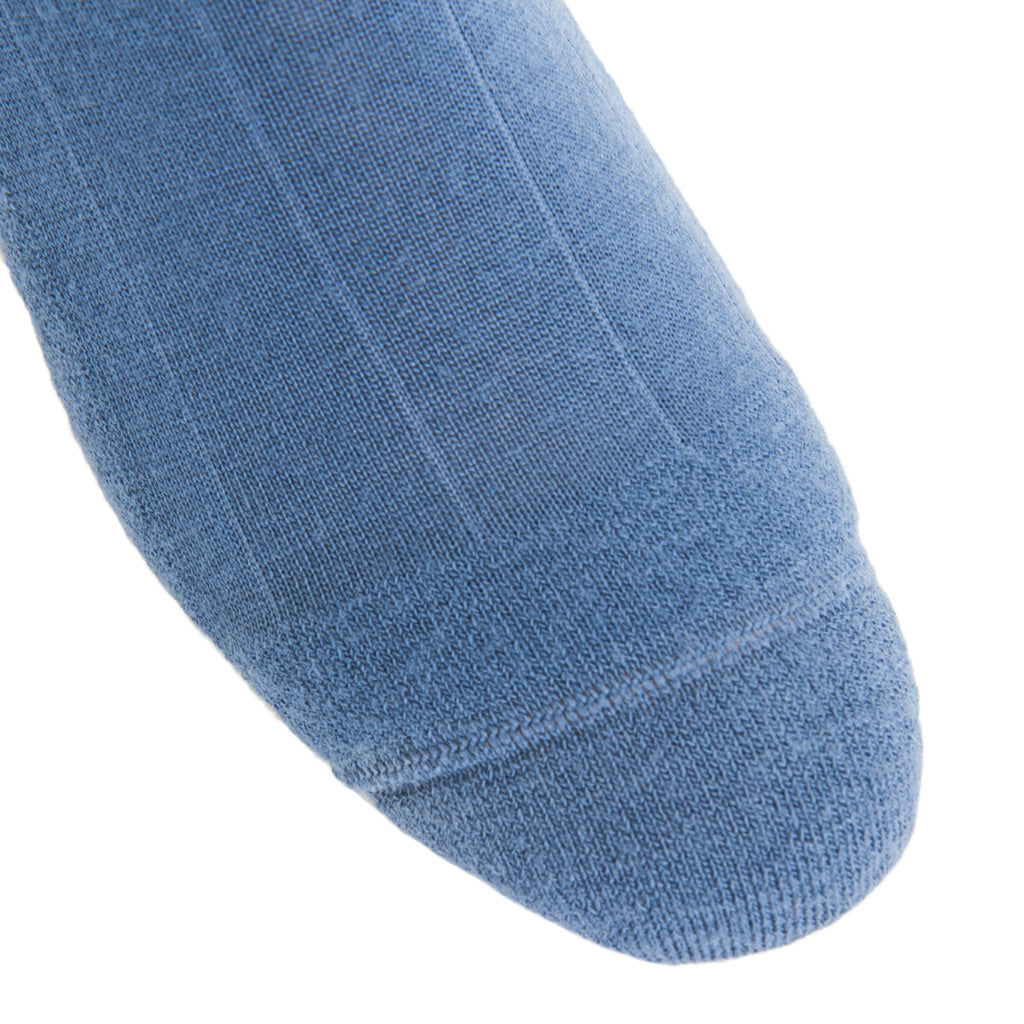 Bay Blue Solid Wide Ribbed  Fine Merino Wool  Crew Boot Sock