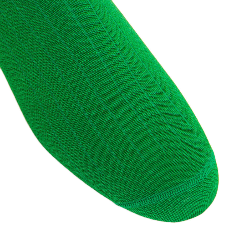 Green Solid Ribbed Cotton Mid-Calf Sock