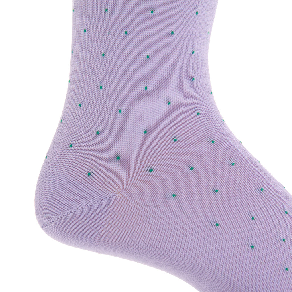 Lavender with Green Pin Dot Cotton Mid-Calf Sock