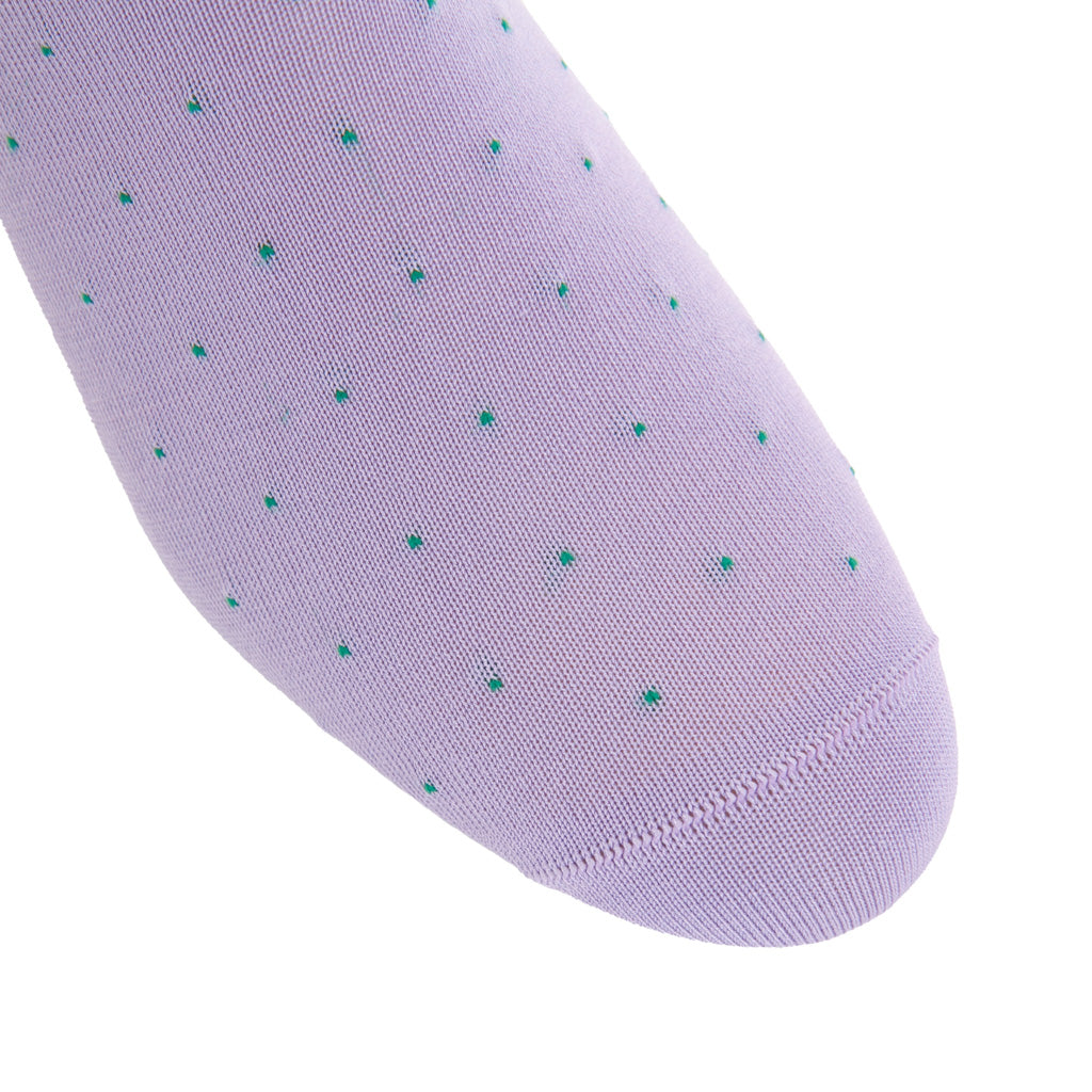 Lavender with Green Pin Dot Cotton Mid-Calf Sock