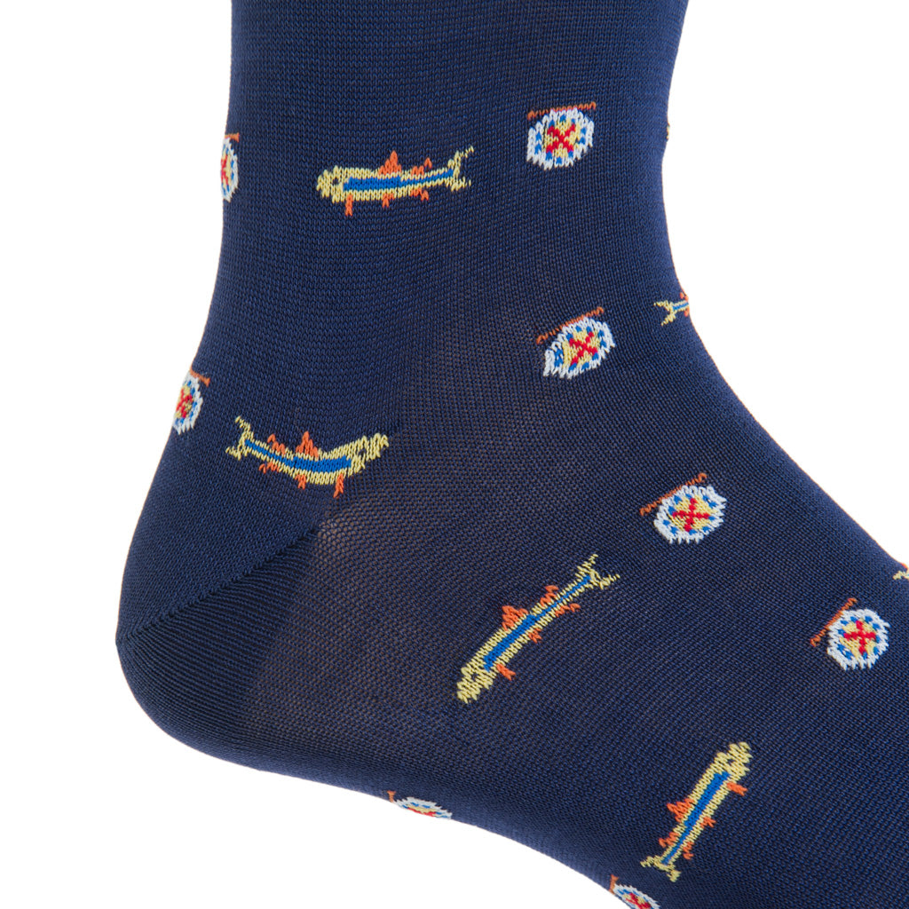 Mid-Calf-Classic-Navy-Fish-Trout-Cotton-Sock