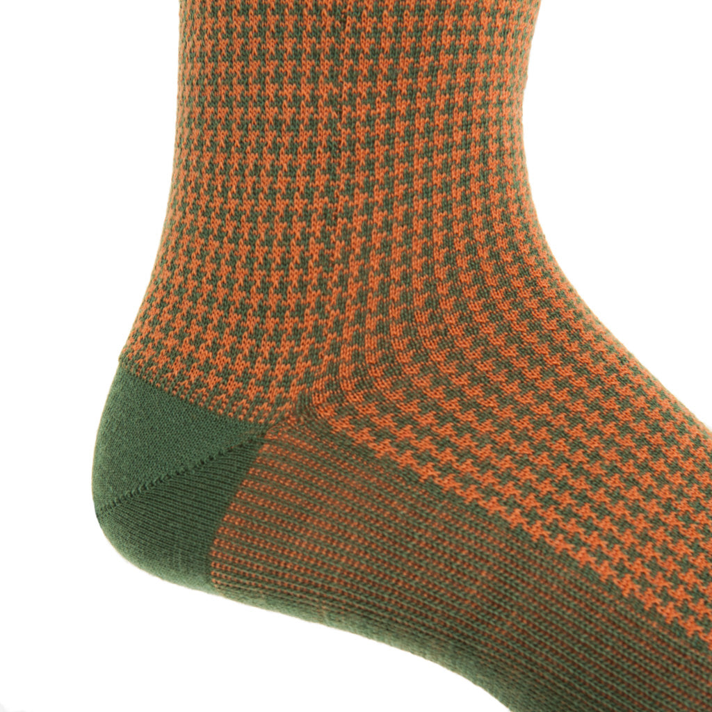 Mid-Calf-Pine-Green-Burnt-Orange-Houndstooth-Wool-Sock