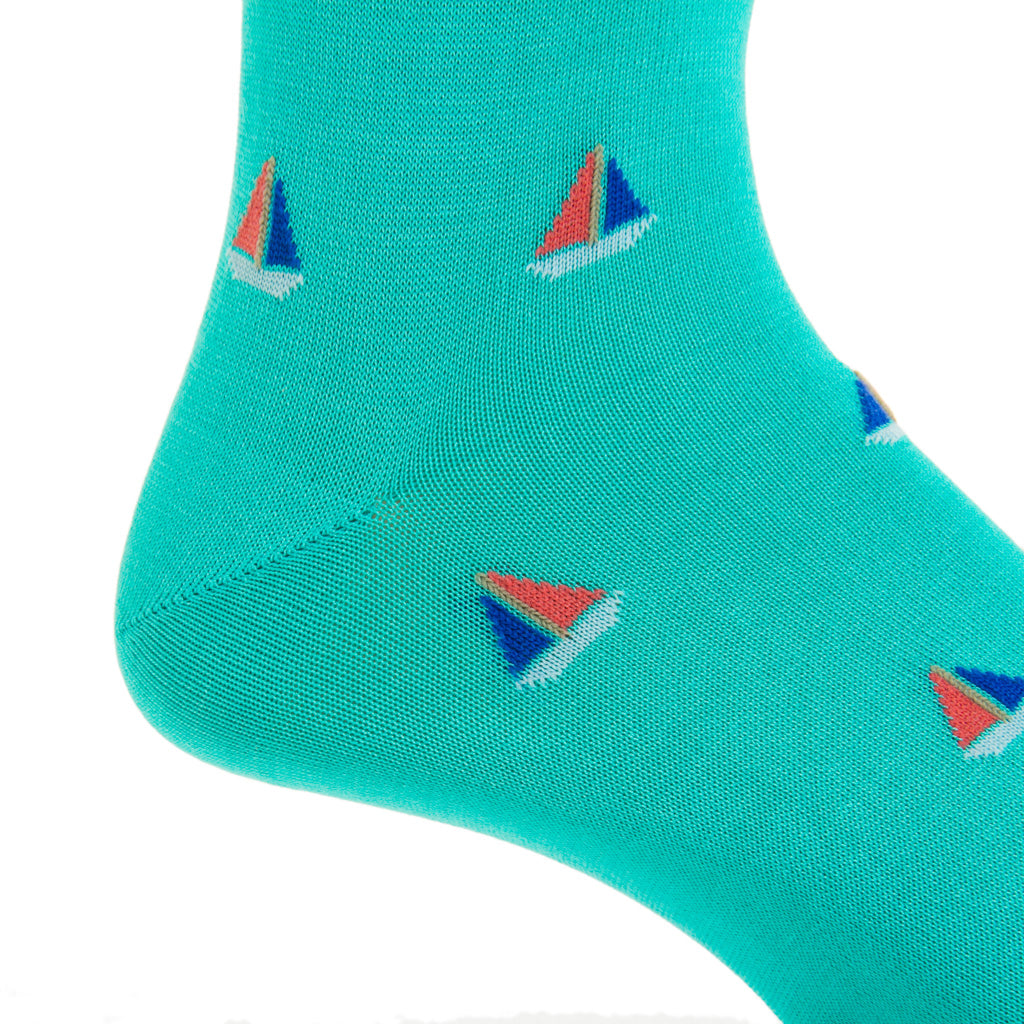 Mid-Calf-Ceramic-Yolk-Blue-Sailboat-Cotton-Sock