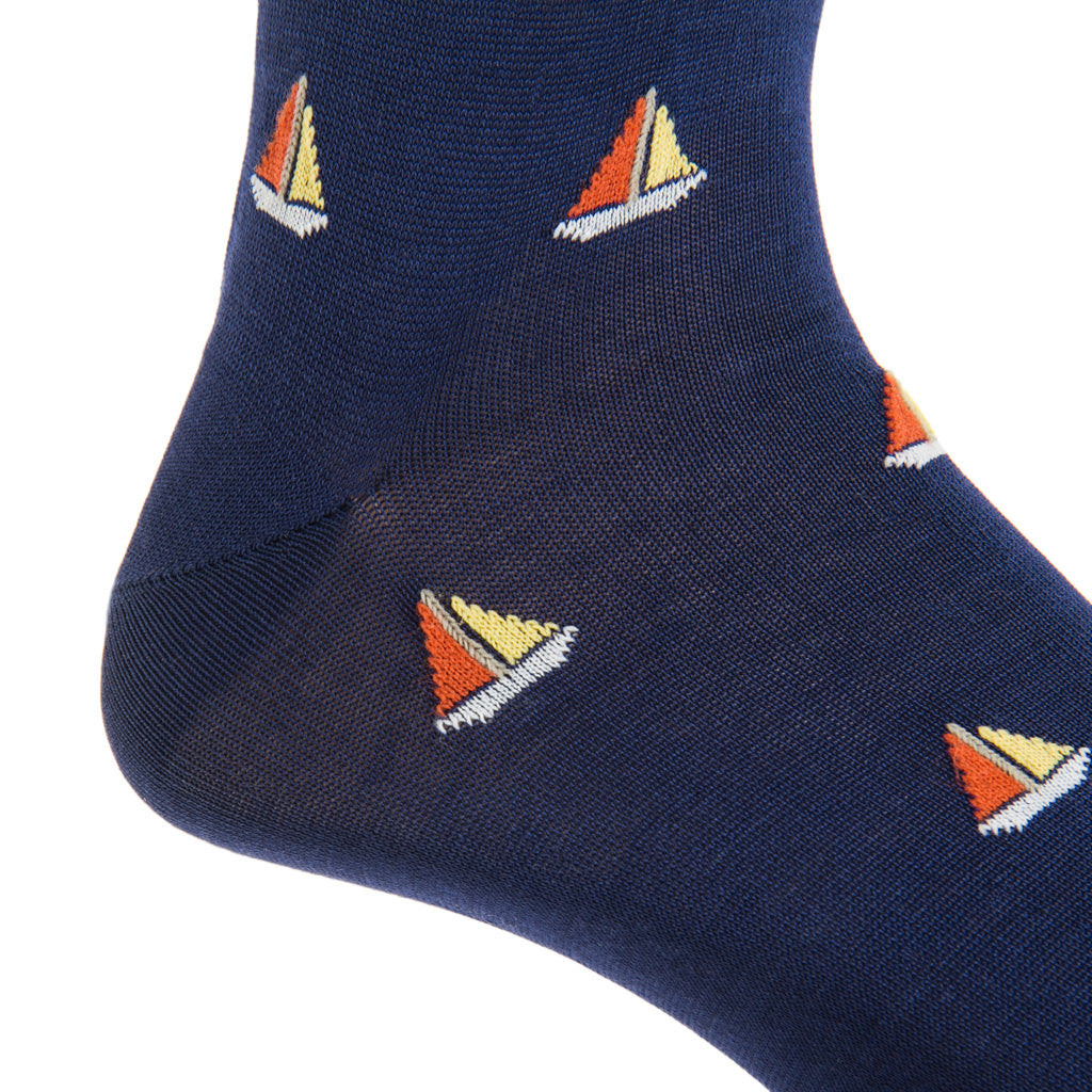 Classic Navy with Cream, Burnt Orange/Yolk and Taupe Sailboat Cotton S –  Dapper Classics®