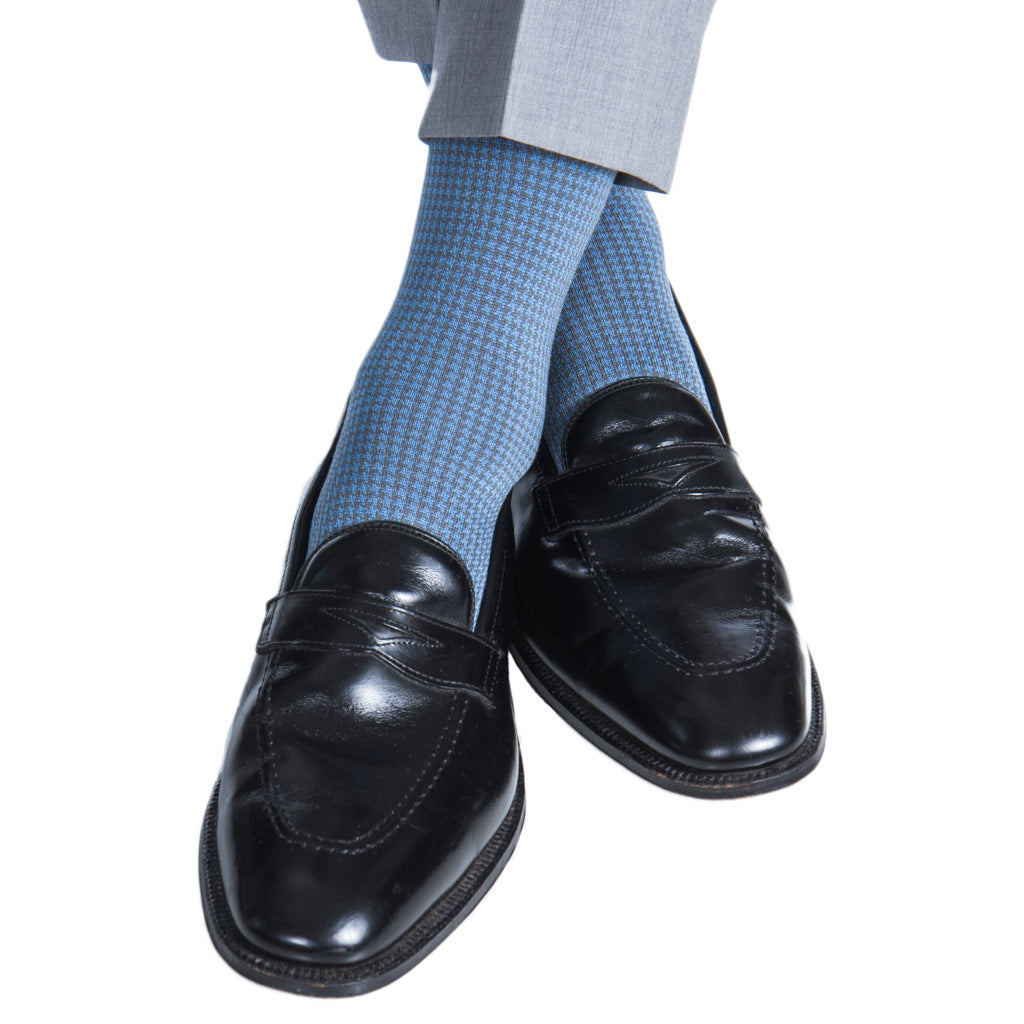 American-Made-Azure-Blue-Steel-Gray-Houndstooth-Cotton-Sock