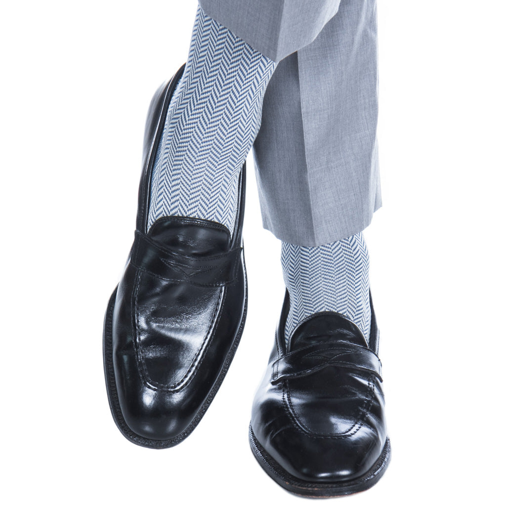 Azure-Blue-Clematis-Blue-Herringbone-Cotton-Sock