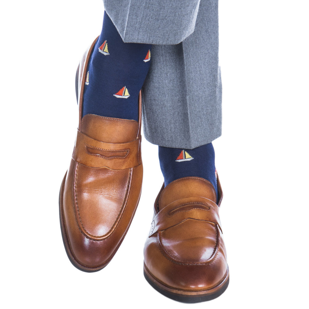Classic-Navy-Yolk-Orange-Sailboat-Cotton-Sock