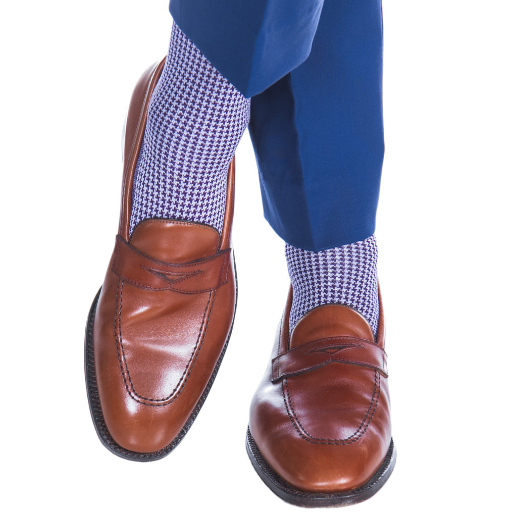 Royal Purple and Lavender Houndstooth Cotton Mid-Calf Sock Royal Purple and Lavender Houndstooth Cotton Mid-Calf Sock