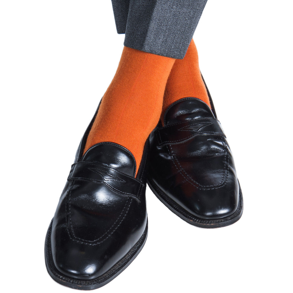 Burnt Orange Solid Wide Ribbed | Fine Merino Wool | Boot Crew Sock Burnt Orange Solid Wide Ribbed | Fine Merino Wool | Boot Crew Sock
