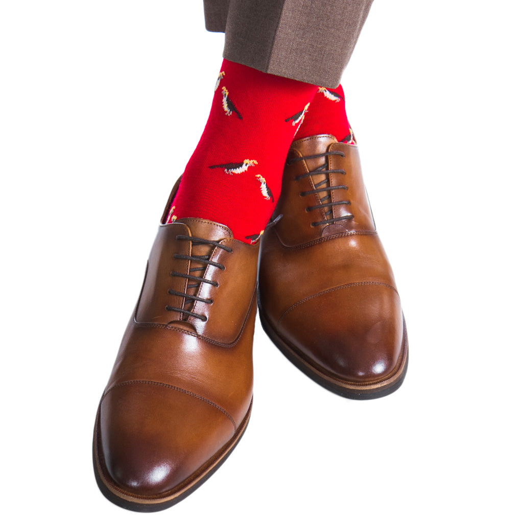 Men's-Sock-Red-Sock-With-Quails-Wool-Sock