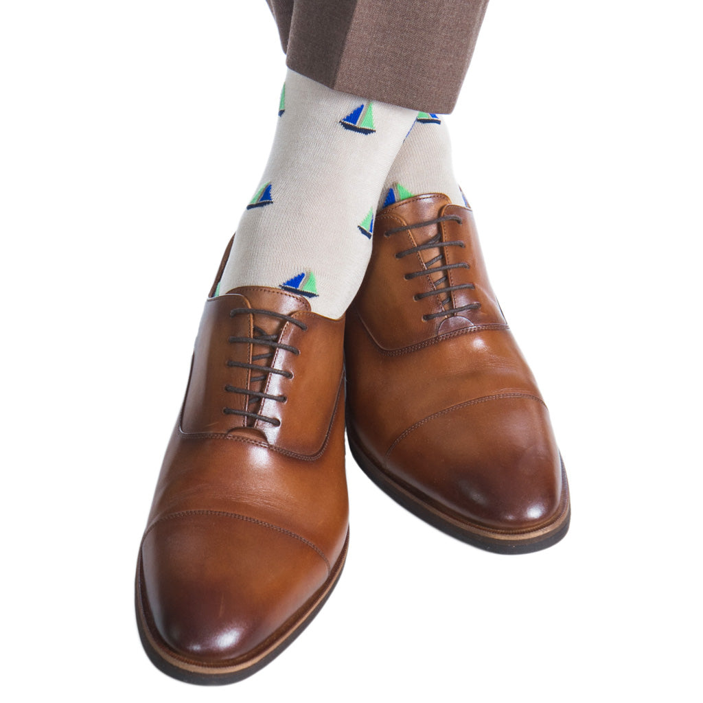 Tan-Blue-Green-Sailboat-Cotton-Sock