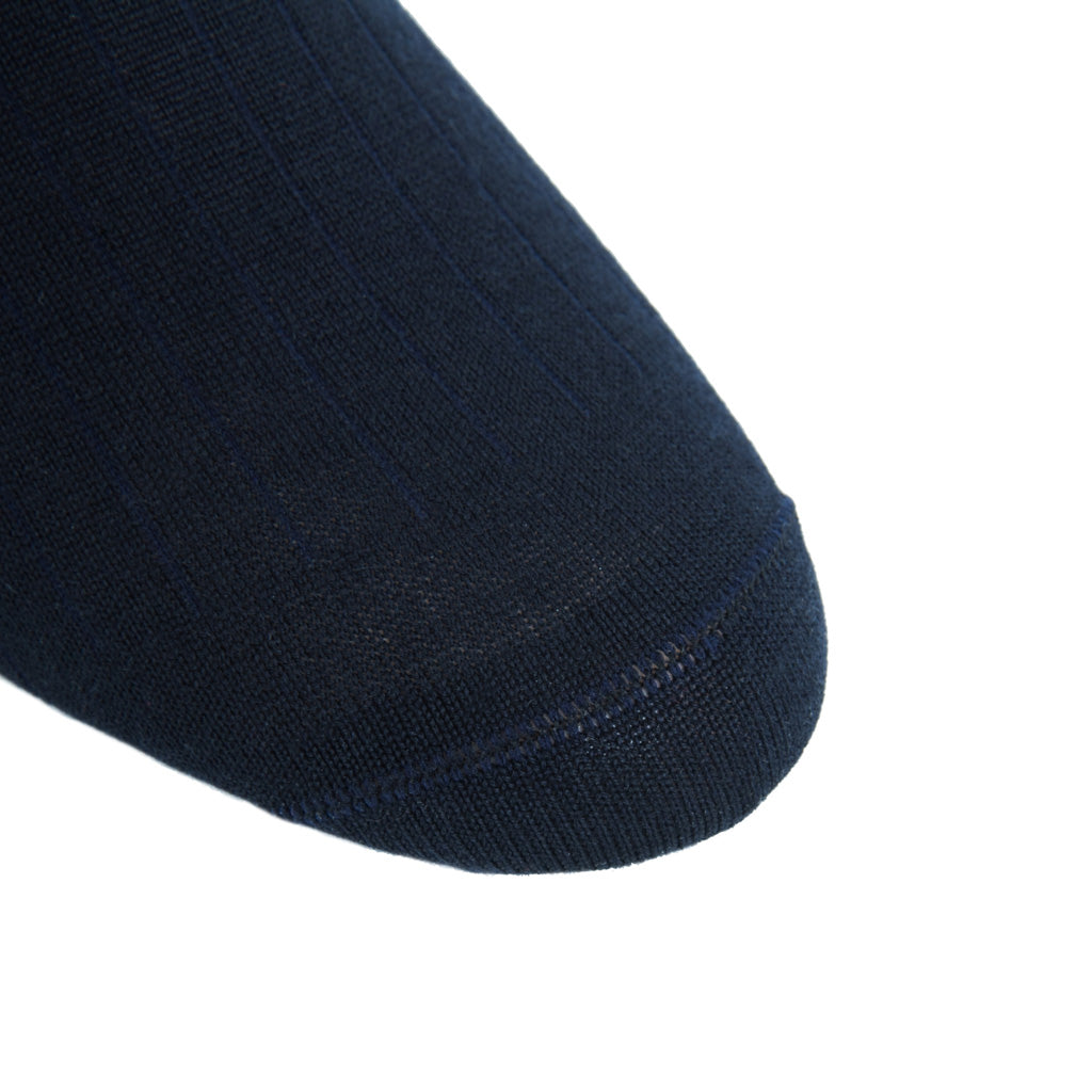 Midnight Navy Ribbed Fine Merino Wool Over-the-Calf Sock