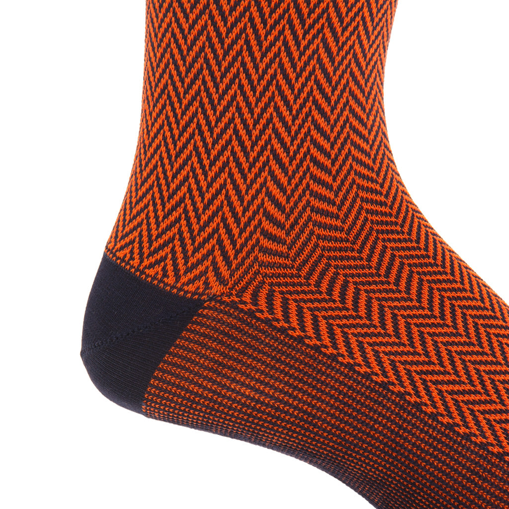 Classic Navy and Blood Orange Herringbone Cotton Sock Linked OTC