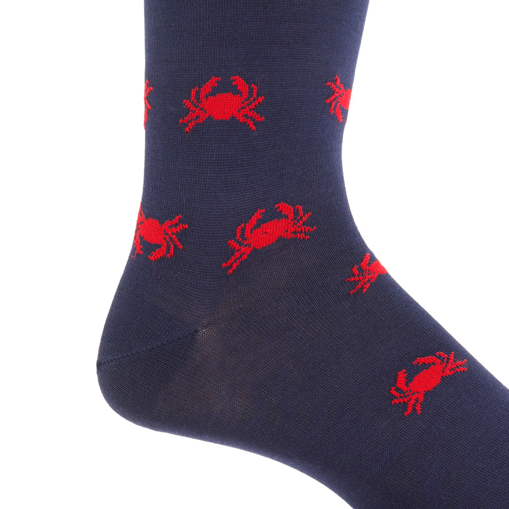 Classic Navy with Red Crab Cotton Mid-Calf Sock
