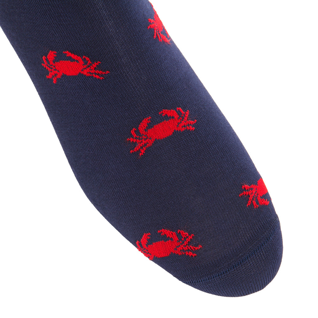 Classic Navy with Red Crab Cotton Mid-Calf Sock