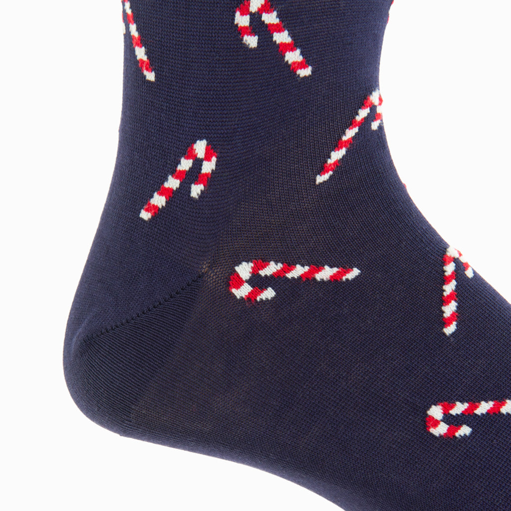 Classic Navy with Red and White Candy Cane Cotton Mid-Calf Sock