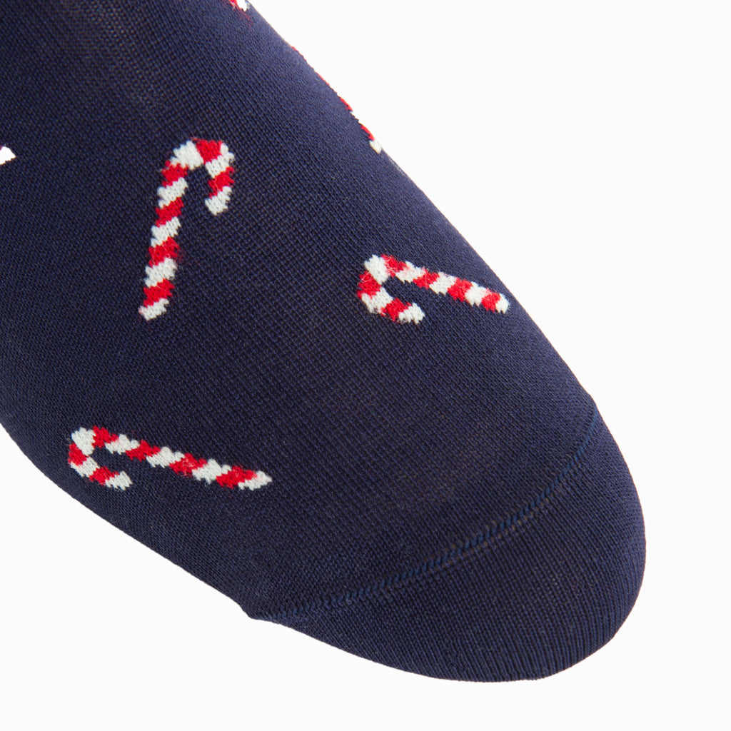 Classic Navy with Red and White Candy Cane Cotton Over-the-Calf Sock