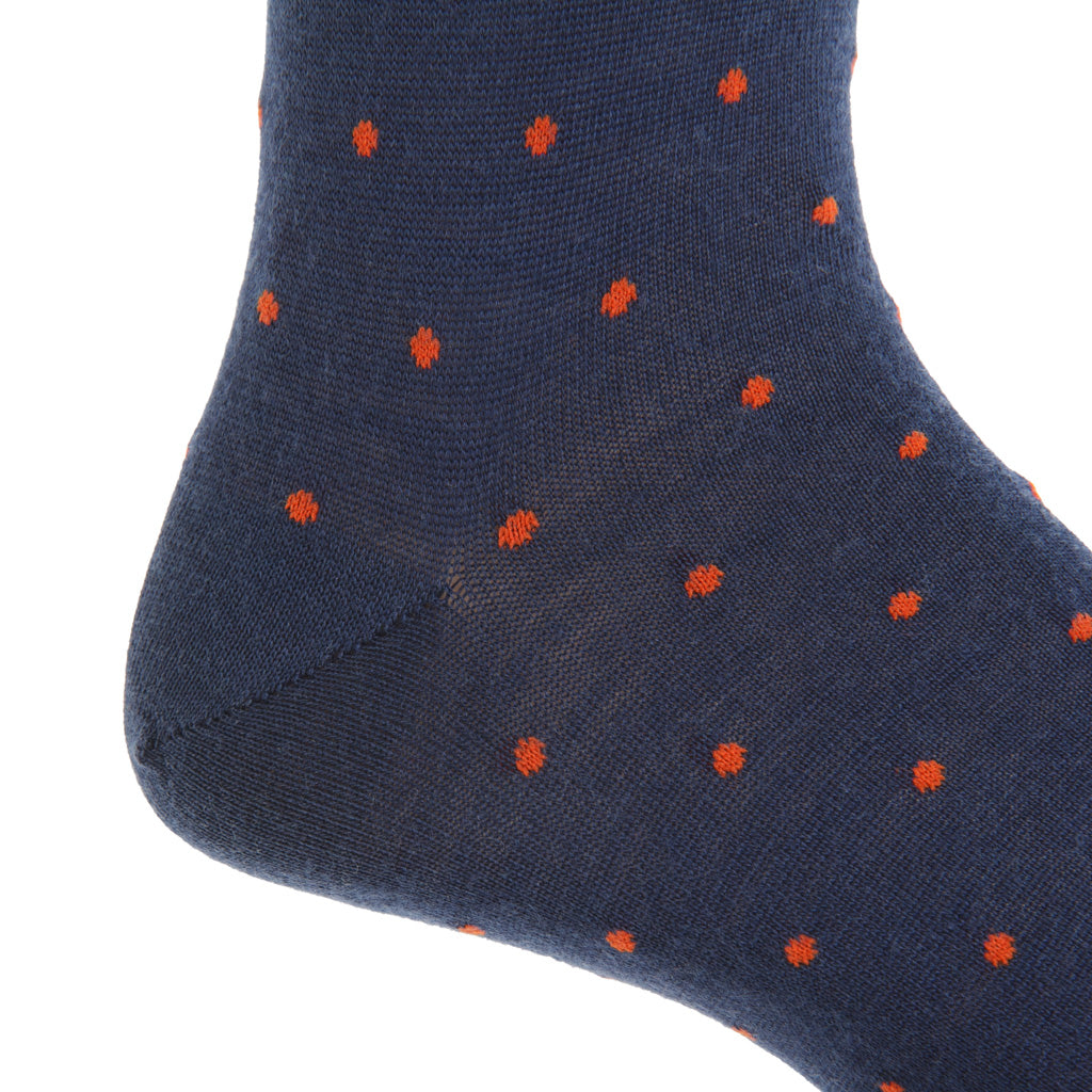 Dress Navy with Burnt Orange Dot Fine Merino Wool Mid-Calf Sock
