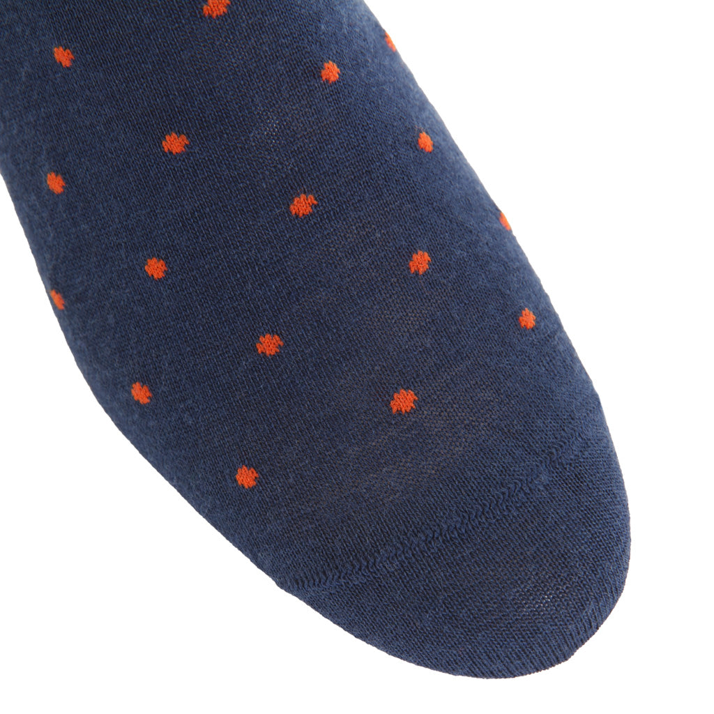 Dress Navy with Burnt Orange Dot Fine Merino Wool Mid-Calf Sock